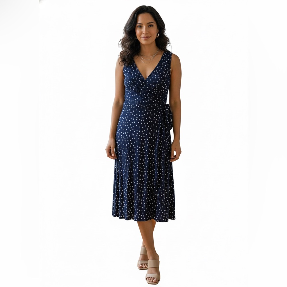 Gilli Navy Patterned Sleeveless Midi Dress- S